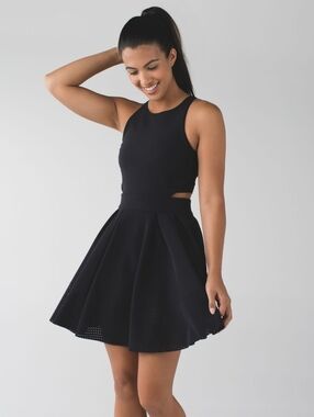 Lululemon Away Dress Black  perforated and cut-out details 4